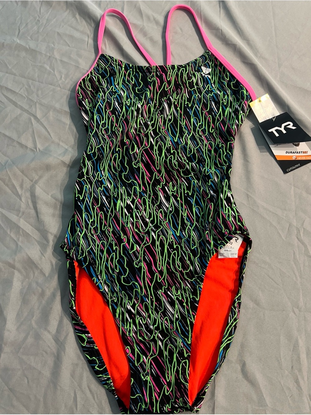 TYR Women's Durafast One electro 1 Pc Swim Sz 32 NWT Neon cutoutfit